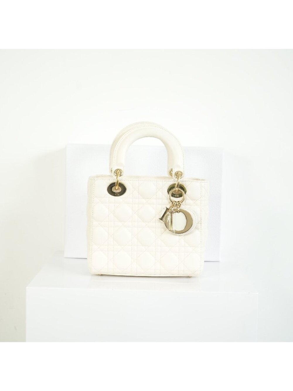 Christian Dior Lady Dior Bag White Cannage Lambskin Gold Hardware